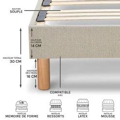 Nuit De Coton Sommier à lattes en bois Lino 140x190 cm Coloris Beige Livré en kit Online