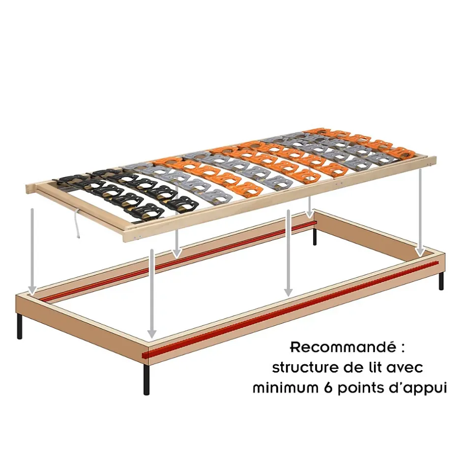 Monmobilierdesign Sommier à Lattes Ergonomique Avec Plots De Soutien Cadre En Bois Tête Et Pied Relevables 120x200 Cm Clearance