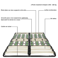 Monmobilierdesign Sommier à Lattes Ergonomique Avec Plots De Soutien 160x200 Cm