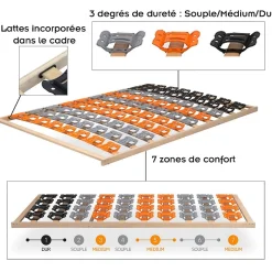 Monmobilierdesign Sommier à Lattes Ergonomique Cadre En Bois Avec Plots De Soutien 140x200 Cm Sale