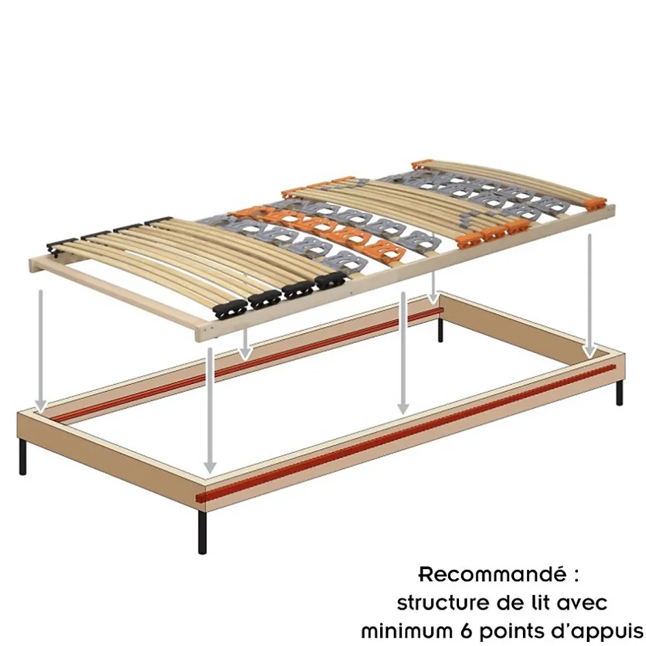 Monmobilierdesign Sommier à Lattes Ergonomique En Bois Avec Plots De Soutien 7 Zones De Confort 120x200 Cm Clearance