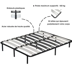 Monmobilierdesign Sommier à Lattes Larges 200x200 Cm Avec Pieds
