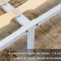 Monmobilierdesign Sommier à Lattes Robuste Avec Pieds En Acier - Montage Facile - 180x200 Cm Blanc