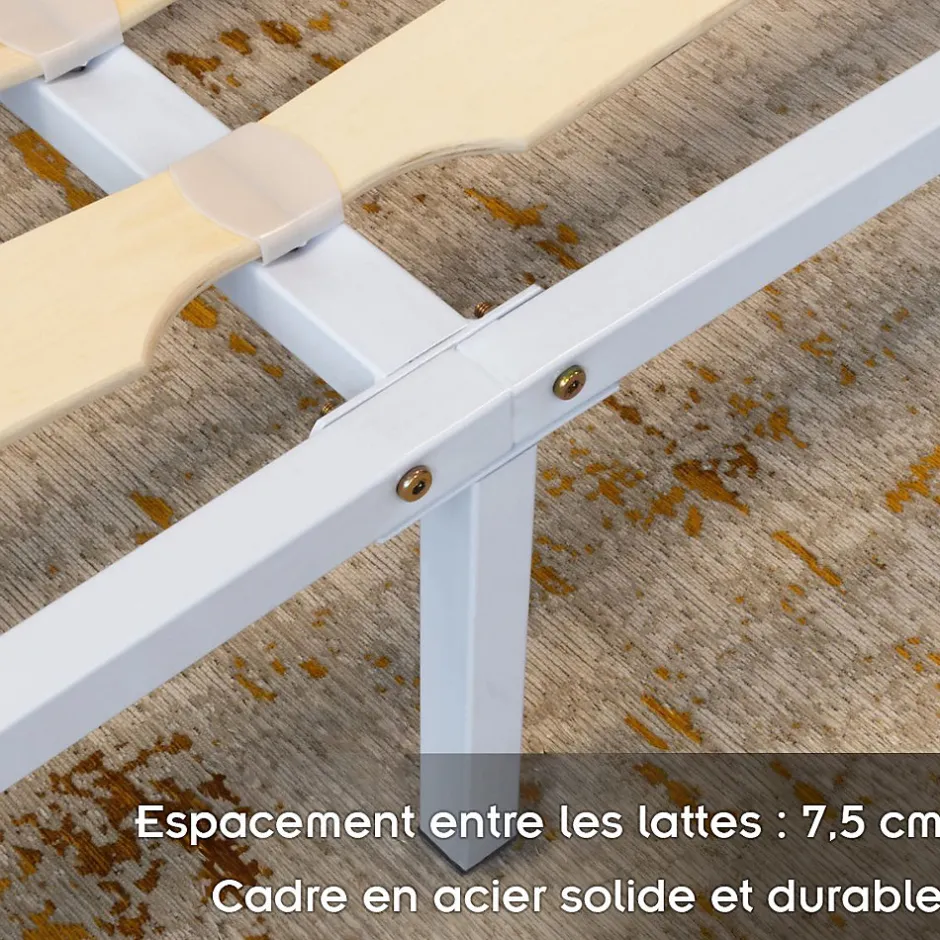 Monmobilierdesign Sommier à Lattes Robuste Avec Pieds En Acier - Montage Facile - 180x200 Cm Blanc