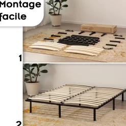 Monmobilierdesign Sommier à Lattes Robuste Avec Pieds En Acier - Montage Facile - 180x200 Cm Noir