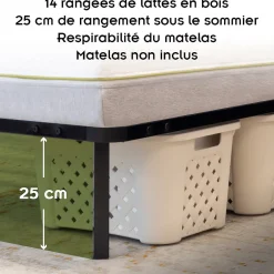 Monmobilierdesign Sommier à Lattes Robuste Avec Pieds En Acier - Montage Facile - 180x200 Cm Noir