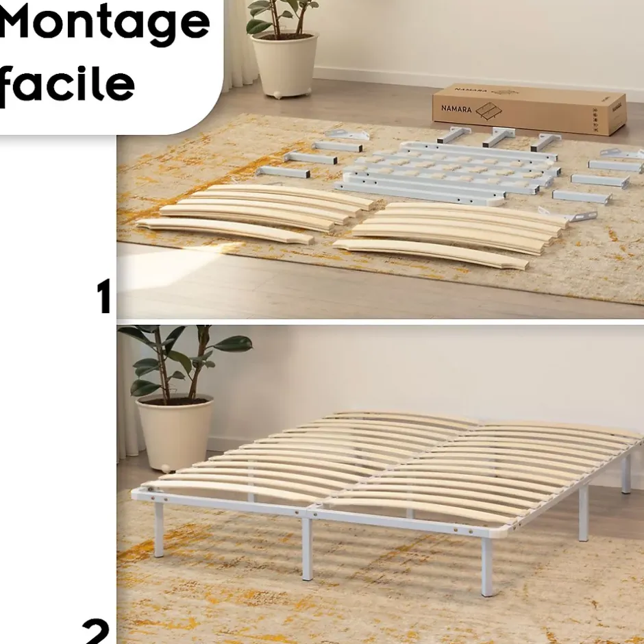 Monmobilierdesign Sommier à Lattes Robuste Avec Pieds En Acier - Montage Facile - 160x200 Cm Blanc New