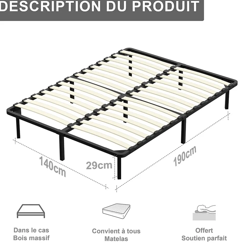 Teeno Sommier à Lattes sur Pieds,7 Pieds Inclus ,Lit 2x13 Lattes,140x190 CM