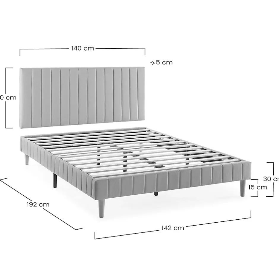 Vs Venta-Stock Sommier + tête de lit Eris 140x190 cm Gris foncé New