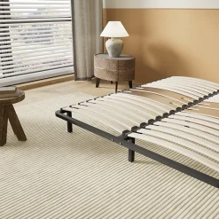 November Sommier 140 x 190 cm à lattes en bois - Renfort lombaire - 7 Pieds - Résistant, stable et durable