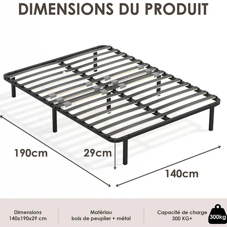 Generique Sommier cadre à lattes 140x190 cm, 2x14 rangs