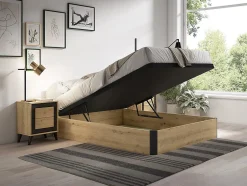 Vente-unique Sommier coffre 120 x 200 cm - Naturel clair et noir - NAMOSI de YSMÉE