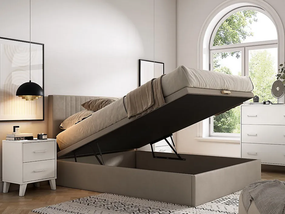 Vente-unique Sommier coffre 160 x 200 cm - Tissu beige - CENOVAS de YSMÉE