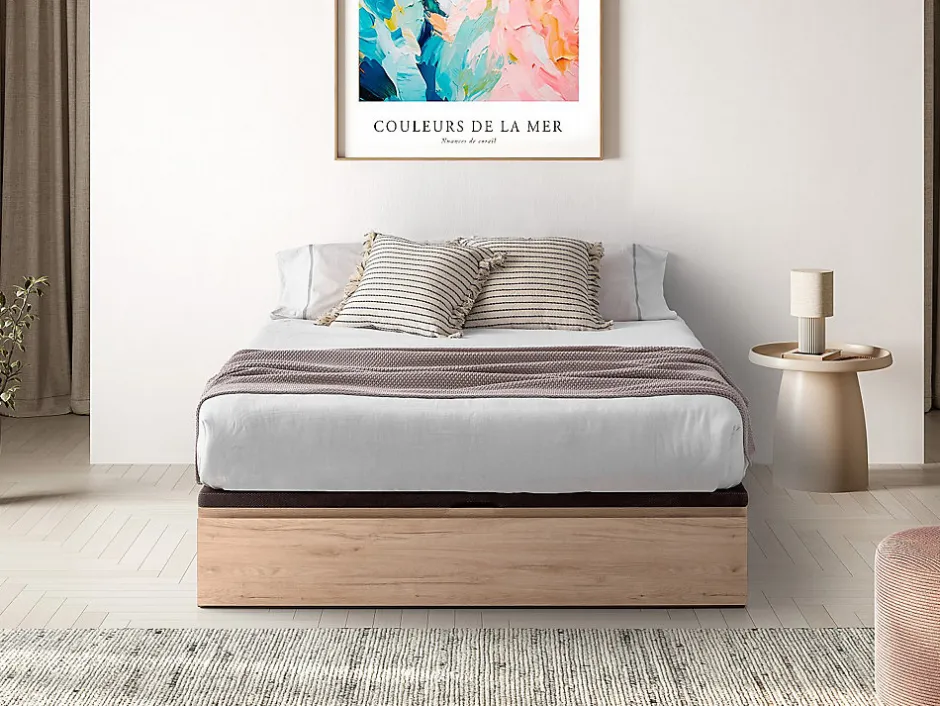 Vente-unique Sommier coffre avec tiroir 160 x 200 cm - Naturel clair - HESTIA de YSMÉE