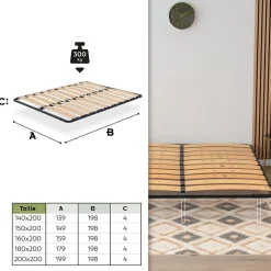Monmobilierdesign Sommier Ergonomique à Lattes Larges Et Flexibles En Bois De Bouleau 160x200 Cm Avec Pieds