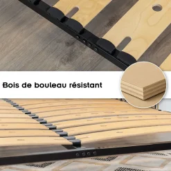 Monmobilierdesign Sommier Ergonomique à Lattes Larges Et Flexibles En Bois De Bouleau 180x200 Cm Sans Pieds