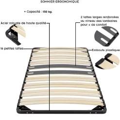 Monmobilierdesign Sommier Ergonomique à Lattes Avec Zone Lombaire Renforcée 80x200 Cm Sale