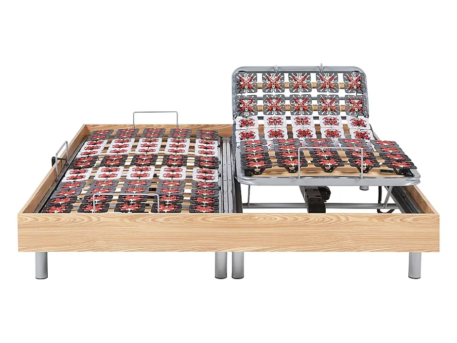 Vente-unique Sommier électrique de relaxation déco 2x78 plots - 2 x 90 x 200 cm - Chêne naturel - NAFURI de YSMÉE Online
