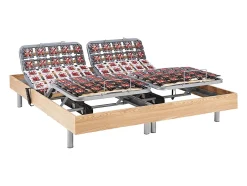 Vente-unique Sommier électrique de relaxation déco 2x78 plots - 2 x 90 x 200 cm - Chêne naturel - NAFURI de YSMÉE Online