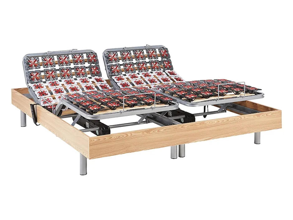 Vente-unique Sommier électrique de relaxation déco 2x78 plots - 2 x 90 x 200 cm - Chêne naturel - NAFURI de YSMÉE Online