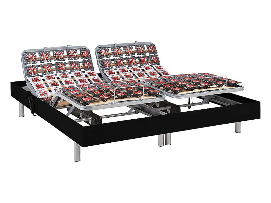 Vente-unique Sommier électrique de relaxation déco 2x65 plots - 2 x 80 x 200 cm - Noir - NAFURI de YSMÉE
