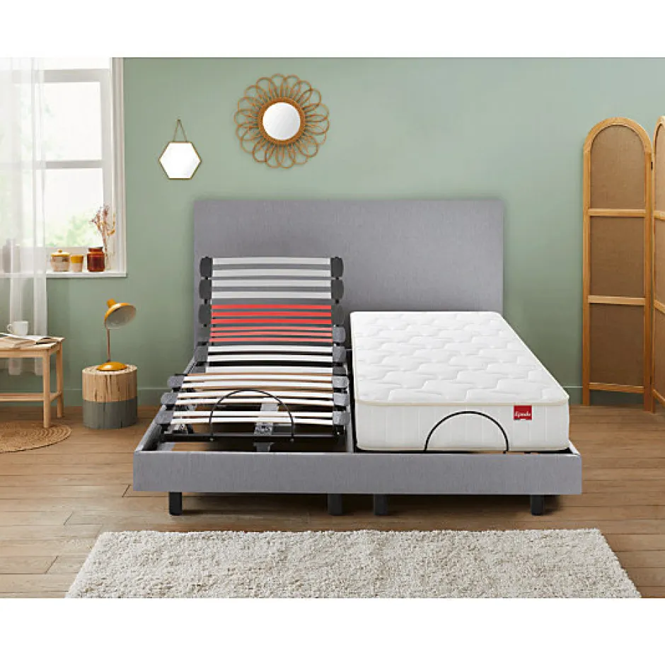 Epeda Sommier électrique HORIZON 80x200 Chiné Gris Lattes New