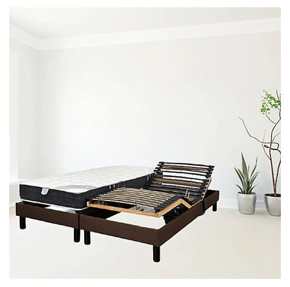Essenzia Zen Sommier électrique DETENTE MARRON 2x90x200 Lattes
