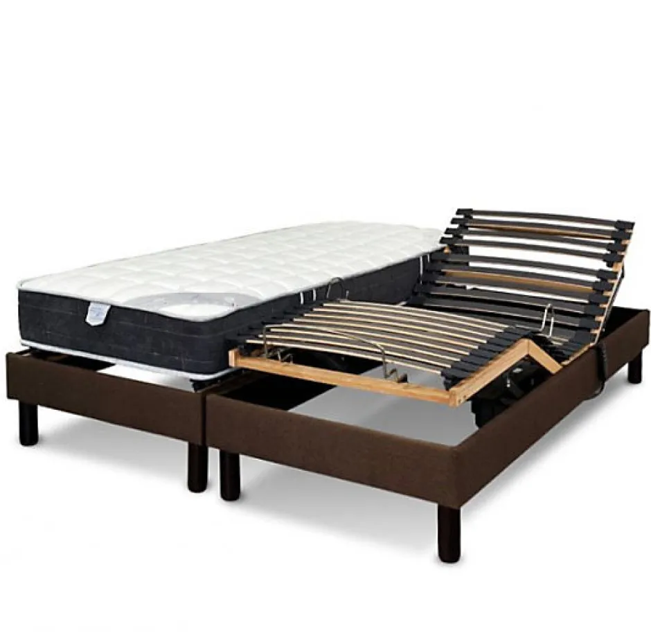 Essenzia Zen Sommier électrique DETENTE MARRON 2x90x200 Lattes