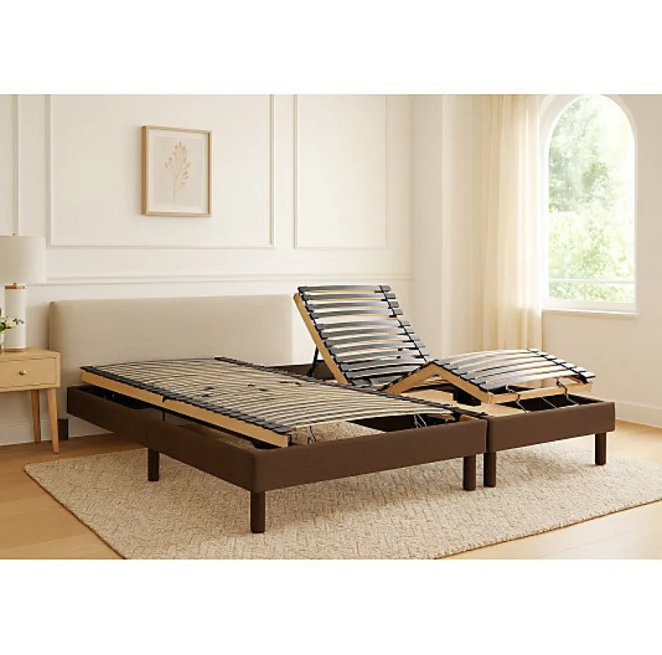 Essenzia Zen Sommier électrique DETENTE MARRON 2x90x200 Lattes