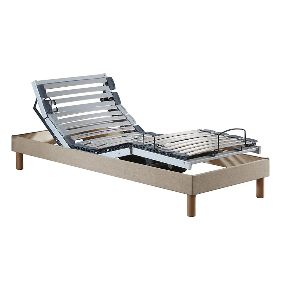 Idliterie Sommier électrique relaxation lattes lisse beige 90x200