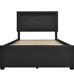 Blackcolors Sommier LED 2 Tiroirs 90x200cm Bois Tête Réglable Noir