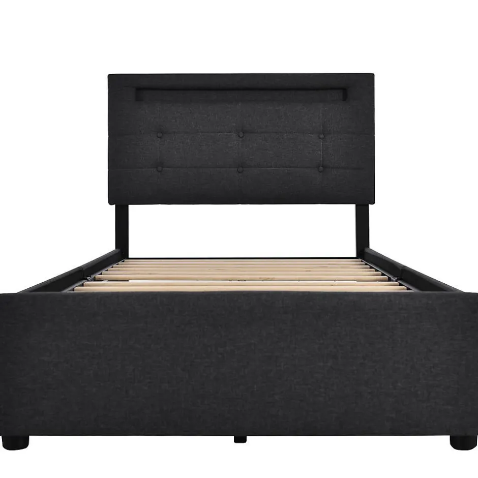 Blackcolors Sommier LED 2 Tiroirs 90x200cm Bois Tête Réglable Noir