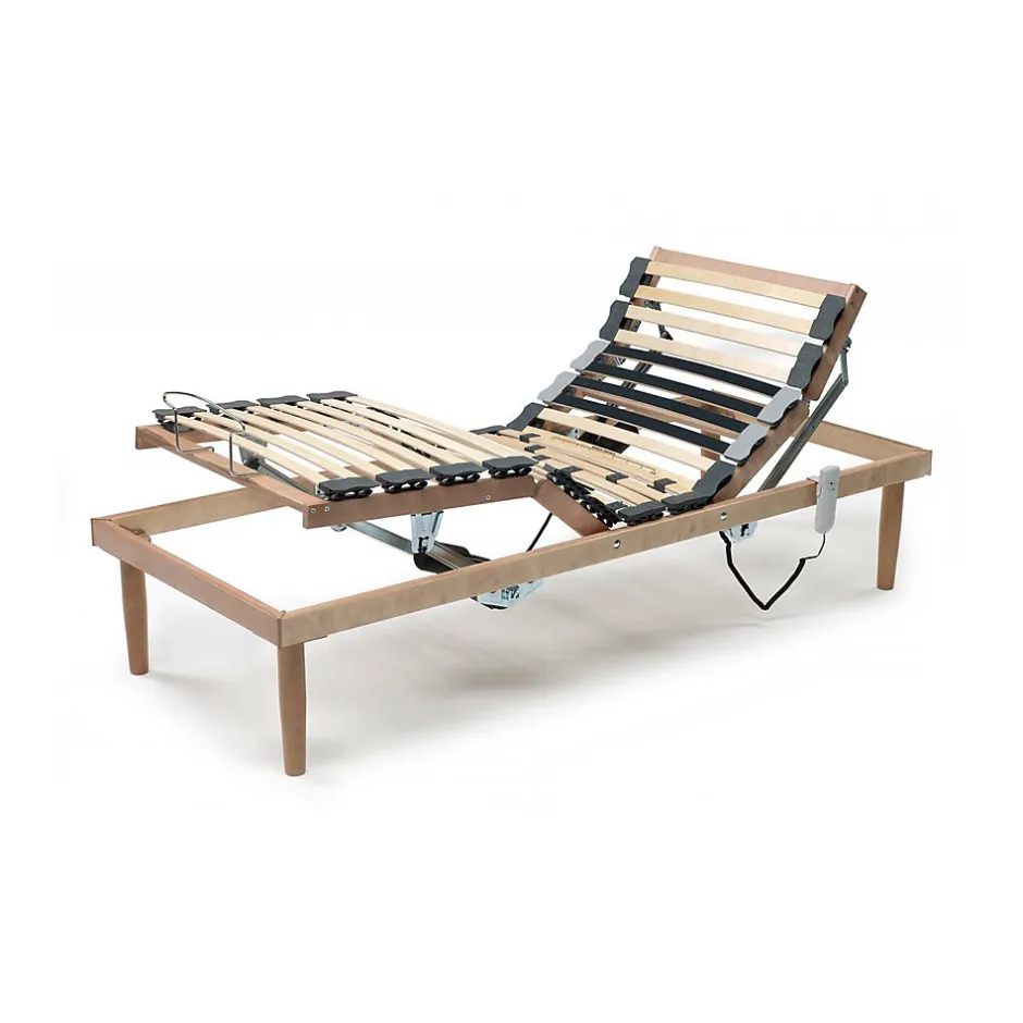 Talamo Italia Sommier simple Dbuz, sommier à lattes en bois avec moteur, sommier orthopédique inclinable motorisé, 80x190h 34 cm