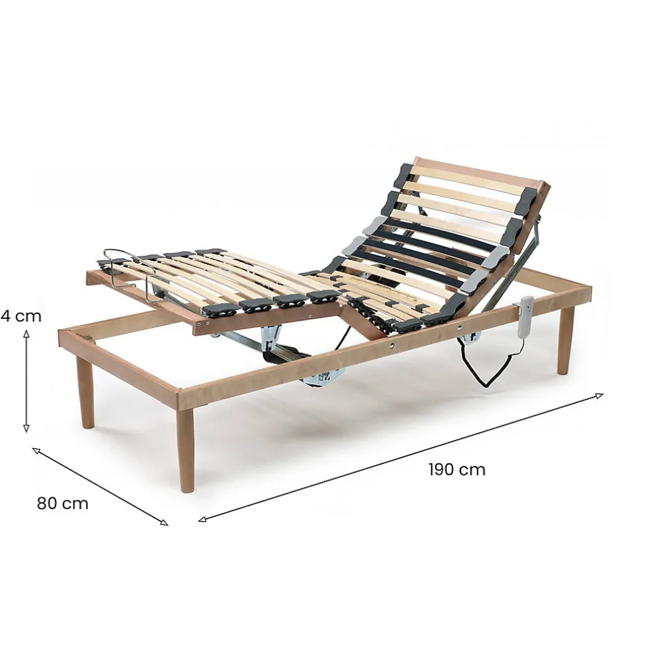 Talamo Italia Sommier simple Dbuz, sommier à lattes en bois avec moteur, sommier orthopédique inclinable motorisé, 80x190h 34 cm