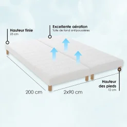 Idliterie Sommier tapissier à lattes blanc 2x90x200