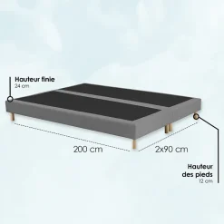 Idliterie Sommier tapissier à lattes fixes 180x200 gris chiné
