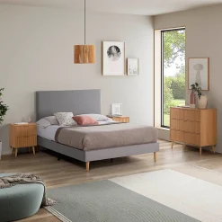 Vs Venta-Stock Sommier tapissier Aura + tête de lit 90x190 cm, Gris clair, hauteur 30 cm Discount