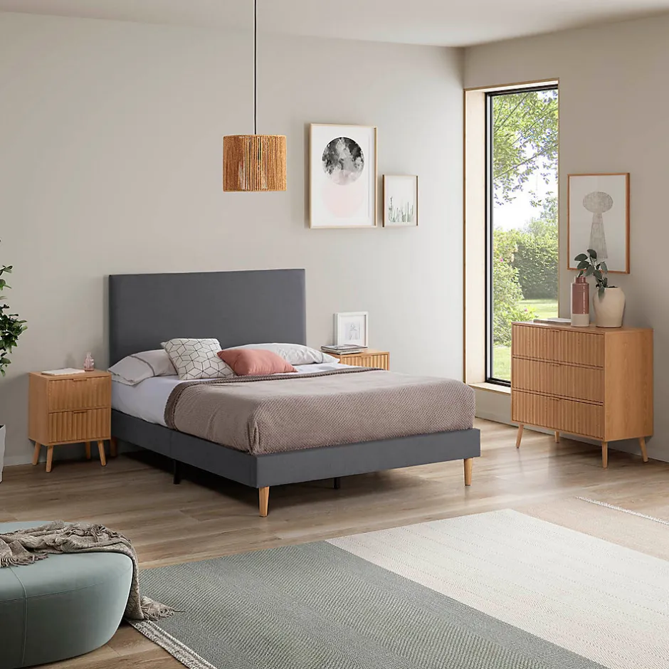 Vs Venta-Stock Sommier tapissier Aura + tête de lit 140x200 cm Gris Foncé, hauteur 30 cm Clearance