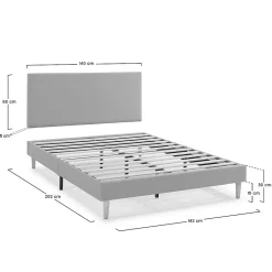 Vs Venta-Stock Sommier tapissier Aura + tête de lit 140x200 cm Gris Foncé, hauteur 30 cm Clearance