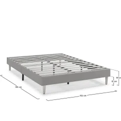 Vs Venta-Stock Sommier tapissier Aura 150x190 cm Gris clair, Hauteur 30 cm