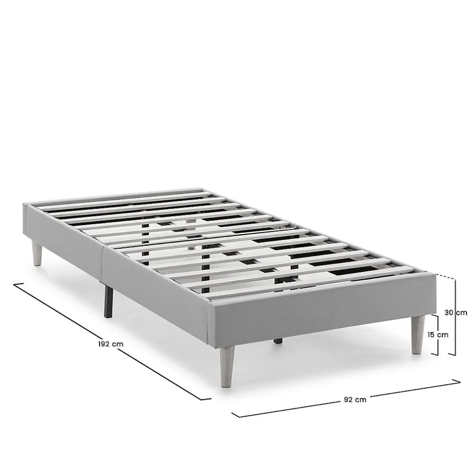 Vs Venta-Stock Sommier tapissier Aura 90x190 cm Gris clair, Hauteur 30 cm