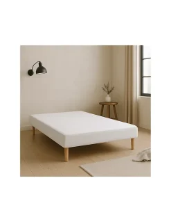 By Sommiflex. SOMMIER TAPISSIER BLANC 140x200 cm FABRICATION FRANÇAISE ARTISANALE PIEDS OFFERTS HAUTEUR avec PIEDS 27 cm Discount