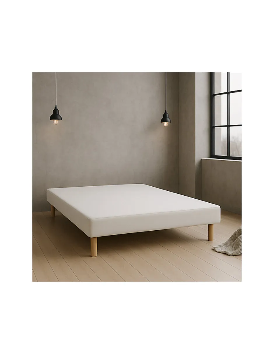 By Sommiflex. SOMMIER TAPISSIER BLANC 120x190 cm FABRICATION FRANÇAISE ARTISANALE PIEDS OFFERTS HAUTEUR avec PIEDS 27 cm
