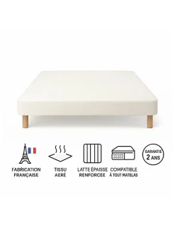 By Sommiflex. SOMMIER TAPISSIER BLANC 120x190 cm FABRICATION FRANÇAISE ARTISANALE PIEDS OFFERTS HAUTEUR avec PIEDS 27 cm