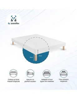 By Sommiflex. SOMMIER TAPISSIER BLANC 90x200 cm FABRICATION FRANÇAISE ARTISANALE PIEDS OFFERTS HAUTEUR avec PIEDS 27 cm New
