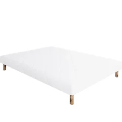 Home Maison Sommier tapissier bois massif blanc avec pieds (140x190 cm - Blanc)