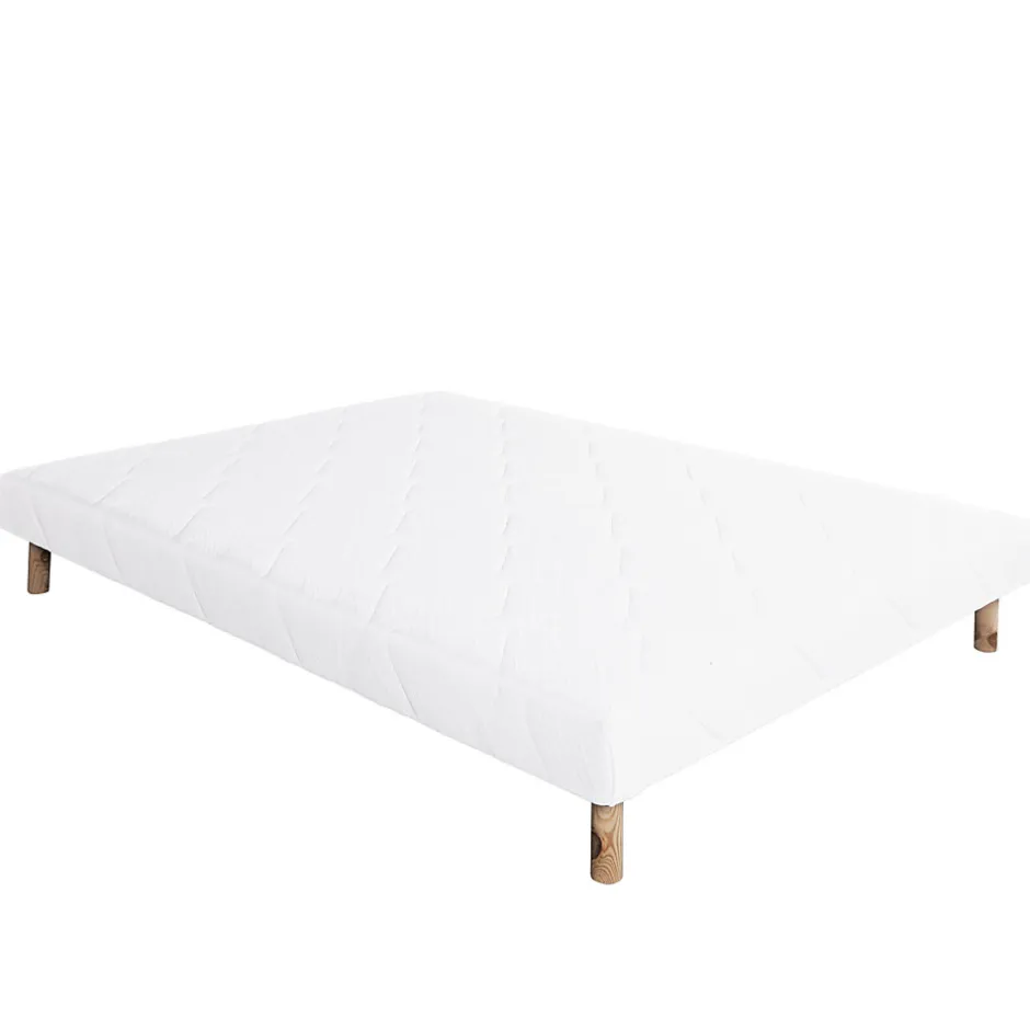 Home Maison Sommier tapissier bois massif blanc avec pieds (140x190 cm - Blanc)