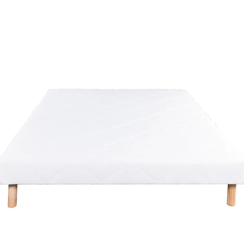 Home Maison Sommier tapissier bois massif blanc avec pieds (140x190 cm - Blanc)