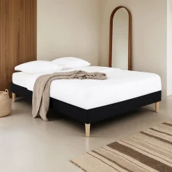 Idimex Sommier tapissier BREST 160 x 200 cm revêtement tissu - Noir