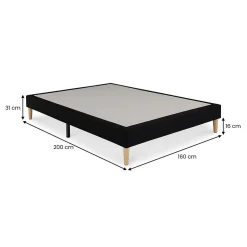 Idimex Sommier tapissier BREST 160 x 200 cm revêtement tissu - Noir